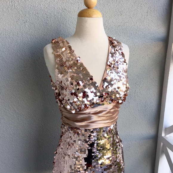 (SOLD) FOREVER XXI Champagne Sequin Dress Size M - Picture 2 of 6